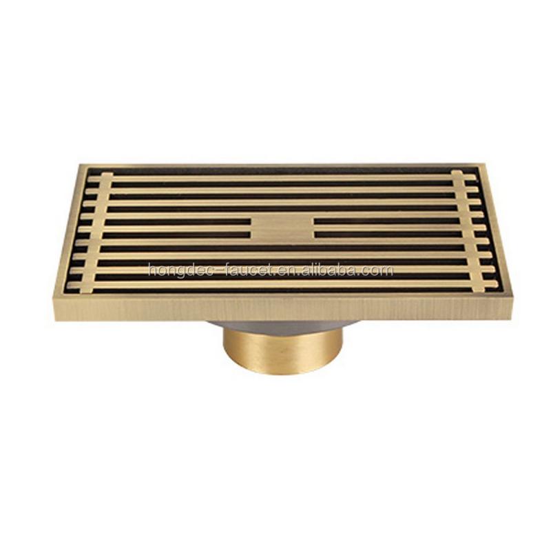 Brass Square Shower Floor Drain Gold Bathroom Shower Drain