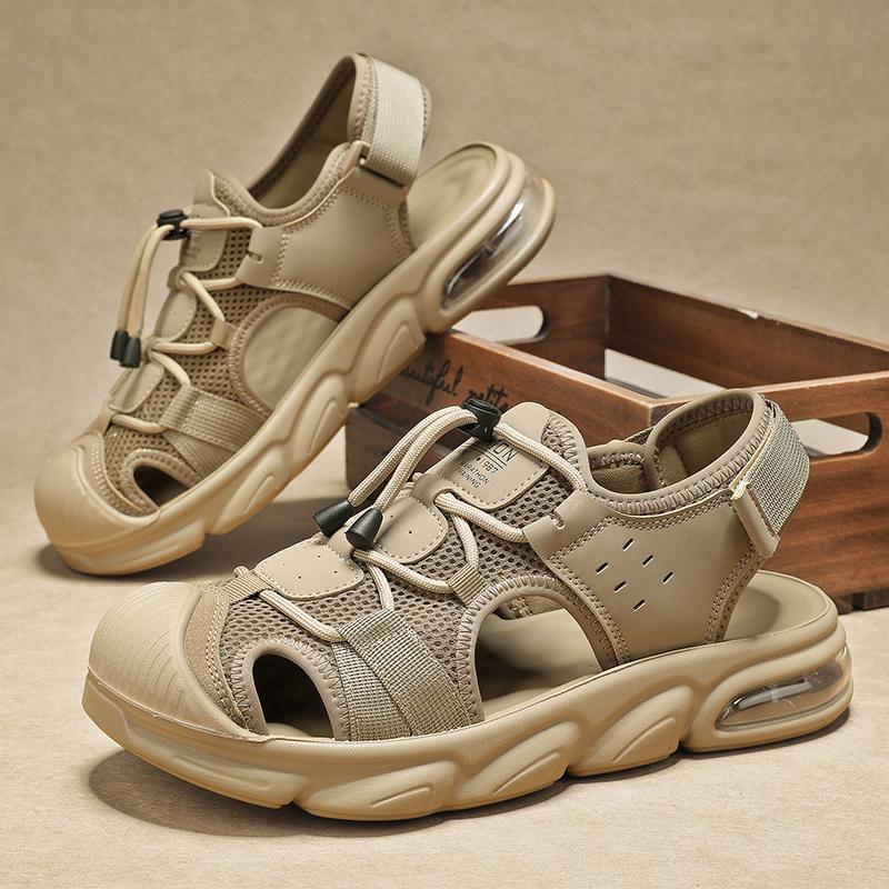 Fashion Summer New Arrival Leather Outdoor Men's Sandals Breathable Slip-On Beach Shoes Fashionable Versatile Water-Resistant Footwear