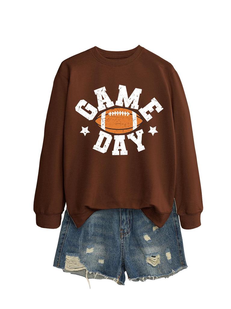 Colorful Football Letter Crewneck Sweatshirt - Game Day Long Sleeve Casual Wear