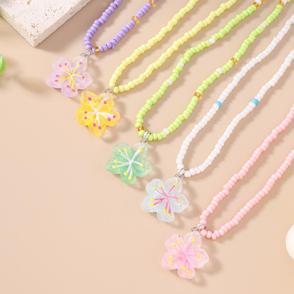 5pcs/set Cute Sakura Flower Charm Necklace for Women Girls Handmade Beaded Necklaces Summer Beach Holiday Jewelry Gift