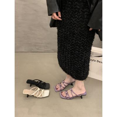 2024 New Temperament Socialite Thin Heel Cool Slippers Summer Wear French Style with Skirt High Heel Sandals Fairy Shoes