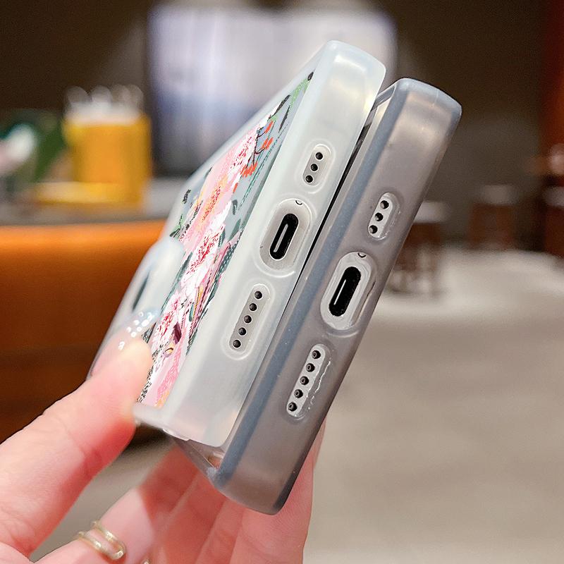 Frosted Square Clear Phone Case for iPhone 16 Pro 15 14 Plus 13 12 Pro Max 11 Colored Floral Pattern Tpu Soft Shockproof Slim Cover