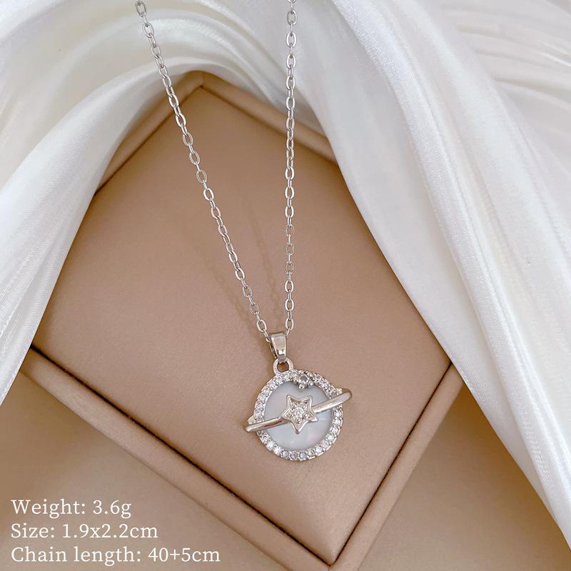 Shell Planet Zircon Light Luxury Temperament Gorgeous Full Diamond Necklace Female Versatile Collarbone Chain Titanium Steel Chain