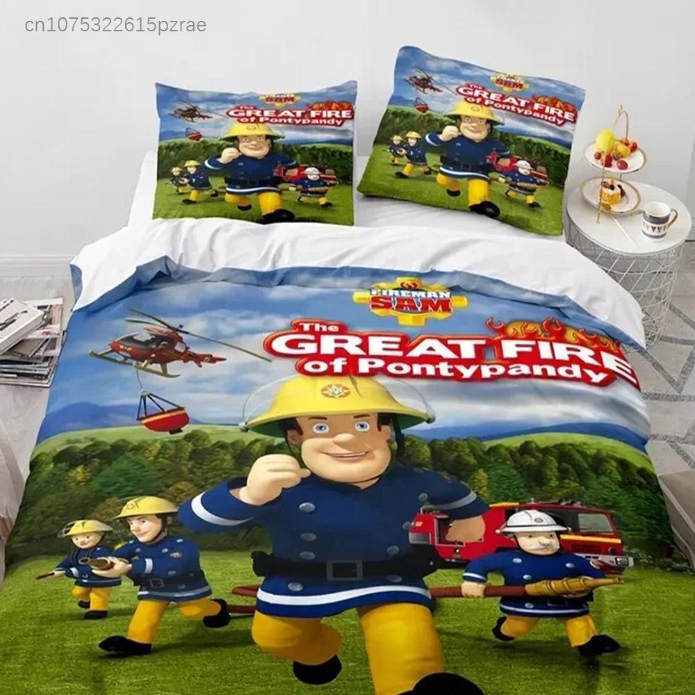 3D Print Cartoon Fireman Sam Bedding Set Duvet Cover With Pillowcase Single Double Twin Full Queen King Size