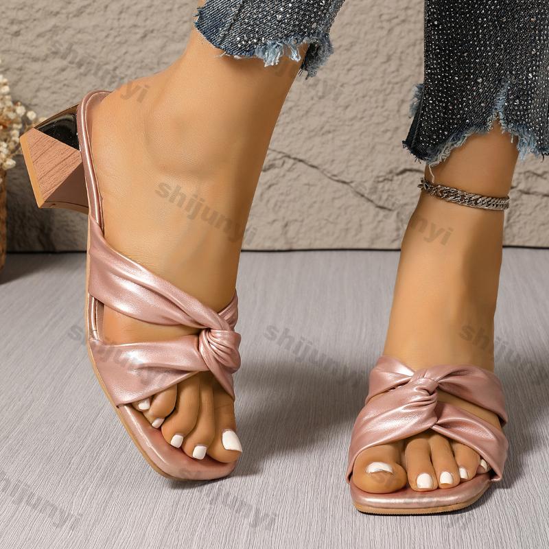 Women Soft Leather Slippers Summer New Sandals Women Outdoor Thick Heel Open-toe Sandals Casual Beach Slides Big Size 42