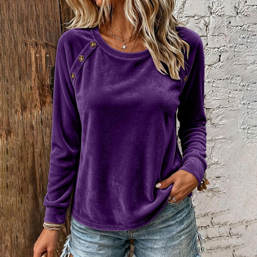 Women's Fashion Casual Velvet Round Neck Long Sleeve Top for Daily Wear