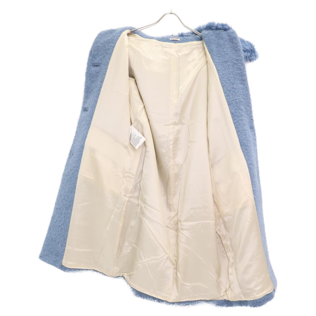 MIUMIU [Good condition/Domestic Regular] MS1417 1PTP with Fur Collar, Flower Buttons, Mohair Blend Coat 42 blueUsed