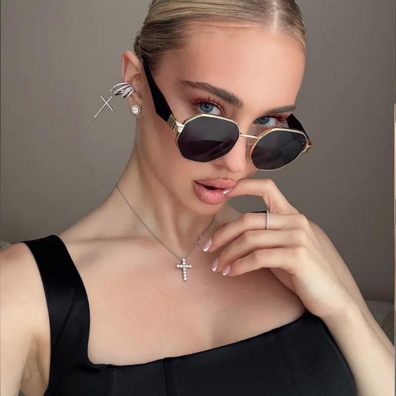 3pcs Trendy Polygonal Women's Sunglasses Fashion Metal Frame Driving Sun Glasses Female Stylish Outdoor Vacation Shades UV400