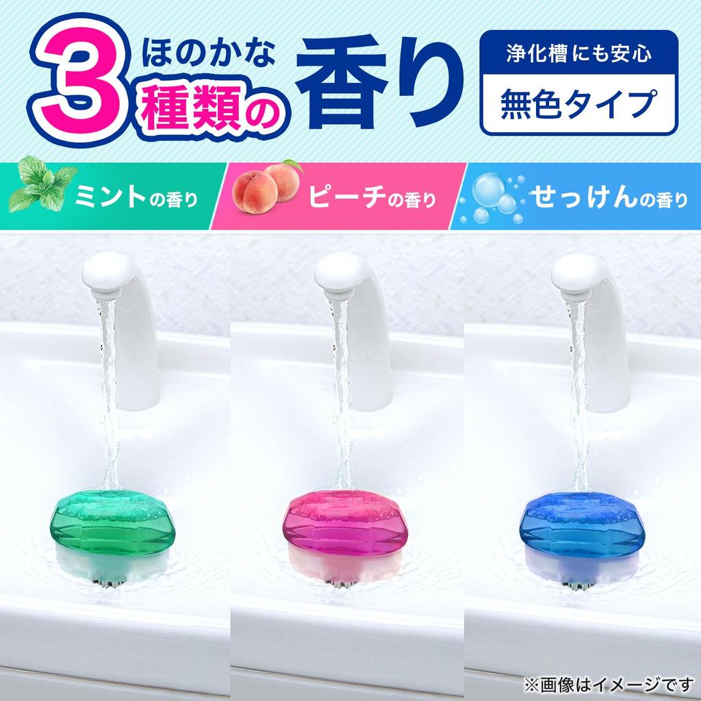 LEC Gekiochikun Toilet 80ml 6 Bottles and Assorted Colorless Tank-in-Pon Cleaner, (Includes + Mint, Peach, Soap), Scents,