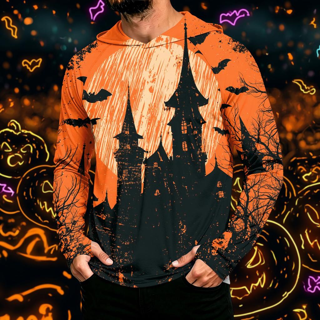 Men's Long Sleeve Hoodie with Sun Halloween Print Pullover
