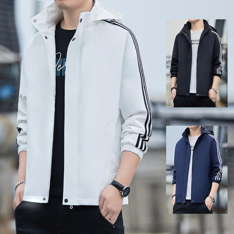 Coat for Men's Autumn and Winter New Loose and Versatile Striped Hooded Jacket Jacket for Outerwear