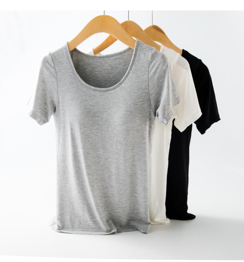 Sportovní tričko na jógu s krátkým rukávem a vestavěnými vycpávkami – bezdrátové, není potřeba podprsenka – ideální na léto a podzim.