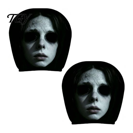 Funny Prank Car Accessories 2Pcs Ghost Face Headrest Covers, Halloween Horror Seat Decorations, Holiday Atmosphere Decor Universal Fit