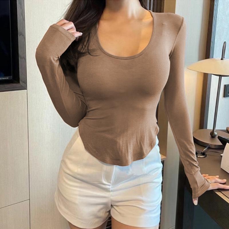 Korean Dongdaemun Sexy Low-Cut Bust-Enhancing Long-Sleeve Top