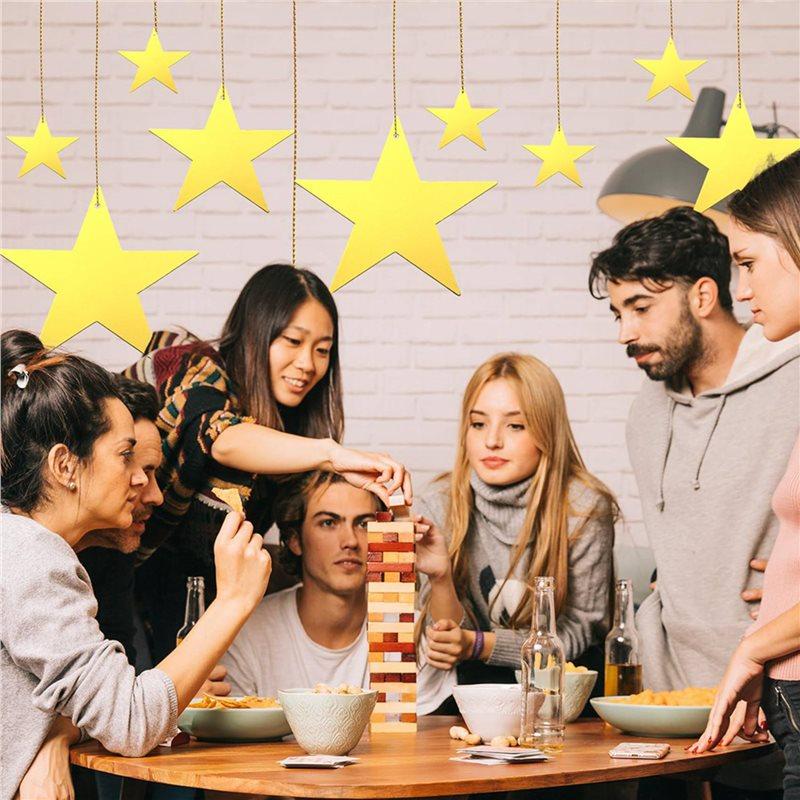 A25F-48Pcs Gold Cardboard Stars, 4 Sizes Shining Cutouts Paper Stars With 164Ft Gold Line, Star Hanging Decorations For Party