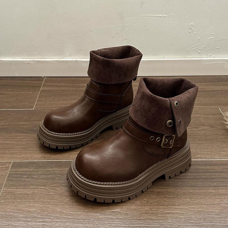 

2025 British style Martin boots women s new spring and autumn single boots retro two-wear medium boots platform fashion boots 40 коричневый