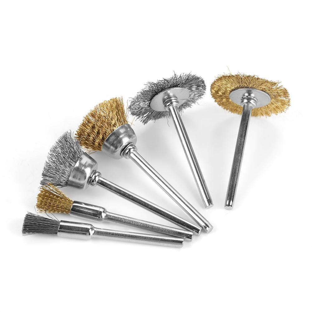 36 Stück Messingdraht Stahl Drahtbürsten Set Stift Flach Tassenförmig Polierrad Werkzeuge Kit