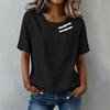 Women Short Sleeve Round Neck Button Shirt Casual Linen Blend Top Lightweight Breathable Summer Blouse with Decorative Buttons