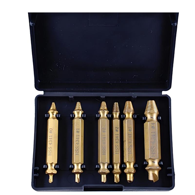 Multiple Size Damaged Screw Removal Extractor Kit 6pc Alloy Steel Extraction Tool with Storage Case for DIYer Repairs