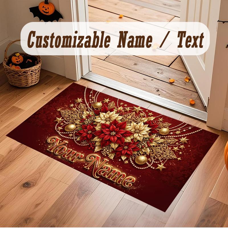 Floral Garden Theme Soft Crystal Velvet Rug Custom Name & Text Print Non Slip Floor Rug for Bedroom Living Room