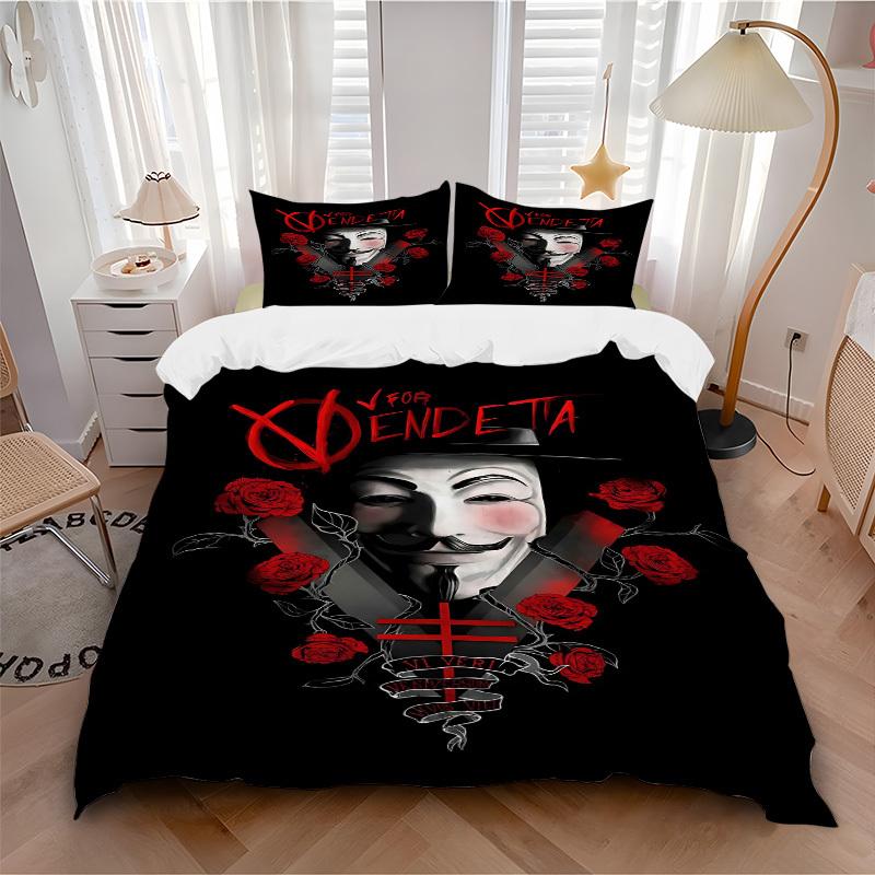 

3pcs V for Vendetta Roses Bedding Set, Soft Polyester Duvet Cover and Pillowcases Machine Washable Seasons all suitable & Guest Room Decor214 135x200cm