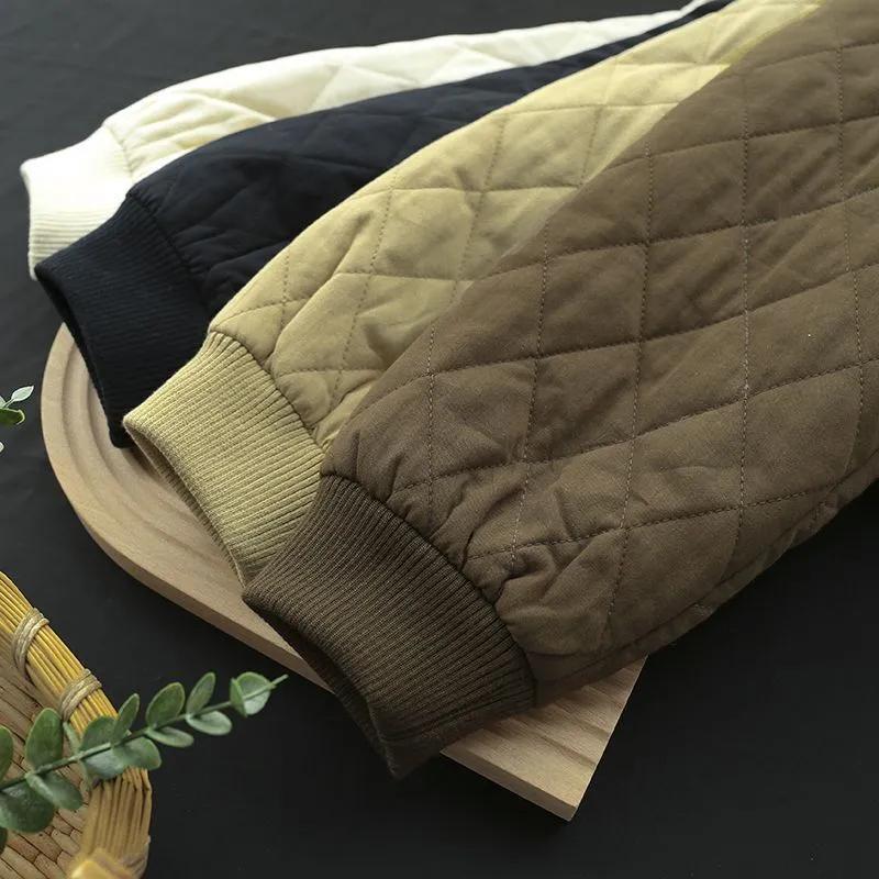 Giacca comoda da donna autunno e inverno, sottile, ampia, tinta unita, scollo tondo, corta, con clip a traliccio di diamanti, in cotone