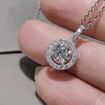 Huitan Anmutige Runde Zirkonia Anhänger Halskette für Frauen Braut Hochzeit Zirkon Luxus Verlobung Zeremonie Accessoires Geschenk