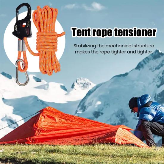 Tent Rope Tightener with Carabiner Clip Lanyard Adjuster Compact Size Portable Universal Self-locking Tent Rope Tensioner Outdoor Equipment Tool