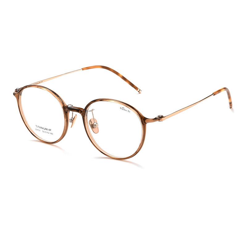 

Women Ultralight Pure Titanium Round Glasses Frame Fashion Optical Eyewear Spectacles Frames L9101Y коричневый