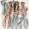 Artistic Oil Painting Style Ribbon Scrunchies Colorful Floral Print Hair Ties With Long Streamer Elegant Headwear For Art Lovers