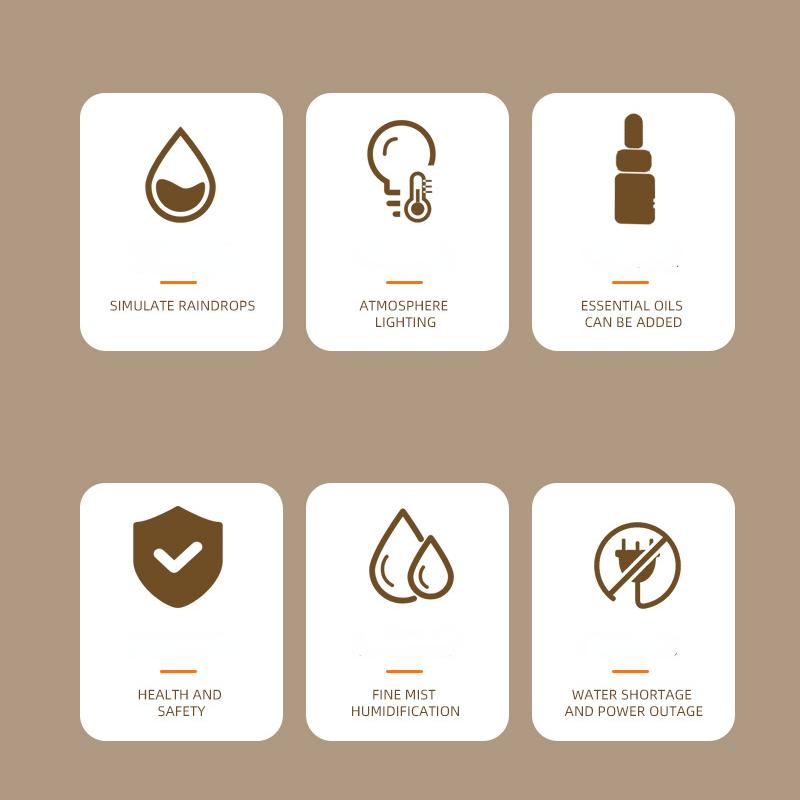 Unique and Safe: Fashionable Colorful Raindrop Humidifier with Silent Rain-Fragrance and Night Light Functions