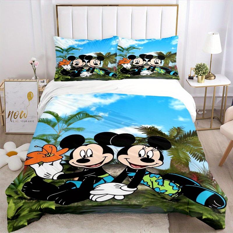 3pcs Mickey & Minnie Mouse Tropical Paradise Print Cover Set Ultra Soft, Breathable, and Comfortable Bedding with Stylish Design for Bedroom and