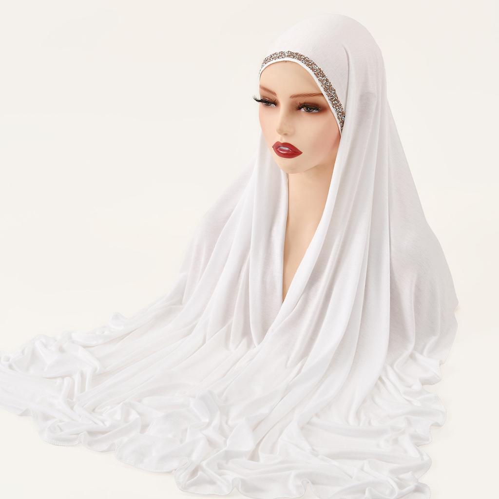 New Hot-selling Solid Color Hot Diamond Mercerized Cotton Headscarf Ethnic Style Women's Soft Fashion Popular Headscarf