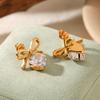 Stainless Steel Zircon Heart & Bow Earrings - European & American Inspired Luxury Titanium Jewelry