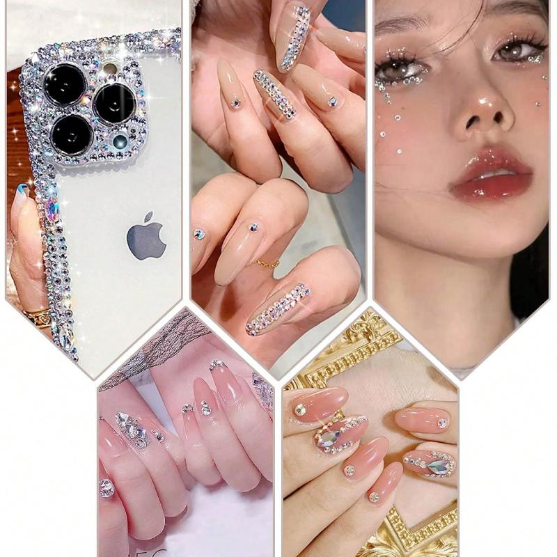 12 Grids  Clear Rhinestones Flatback Shiny Crystal Ab Nail Art Gems With Tweezer And Rhinestone Picker Dotting Pen Nail Art Tools For Nails
