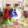 Watercolor Dog Bedding Set Cute Happy Colorful Puppy Duvet Cover Cartoon Bedding Decoration Queen for Women Children Girls Gift