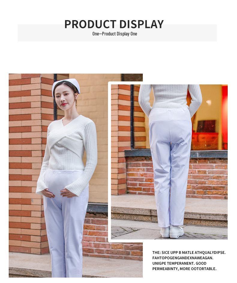 Nurse Maternity Work Pants - Adjustable Belly Support, Elastic Waist, Women's Plus Size, Available In White, Pink, Blue
