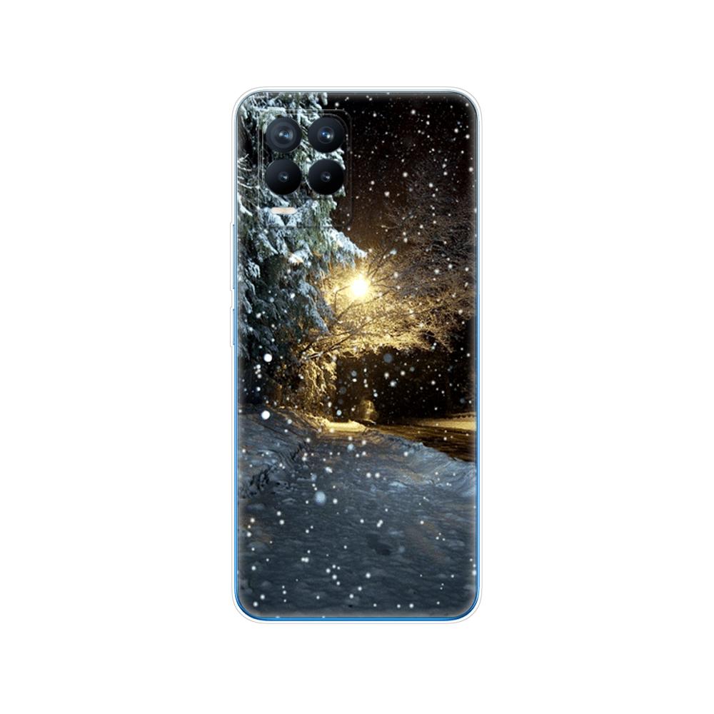 Für Realme 8 Hülle 6,4 Zoll Rückseitige Telefonabdeckung Für Realme 8 Pro OPPO Realme8 4G RMX3085 Stoßstange Winter Weihnachten Schnee Baum Neujahr