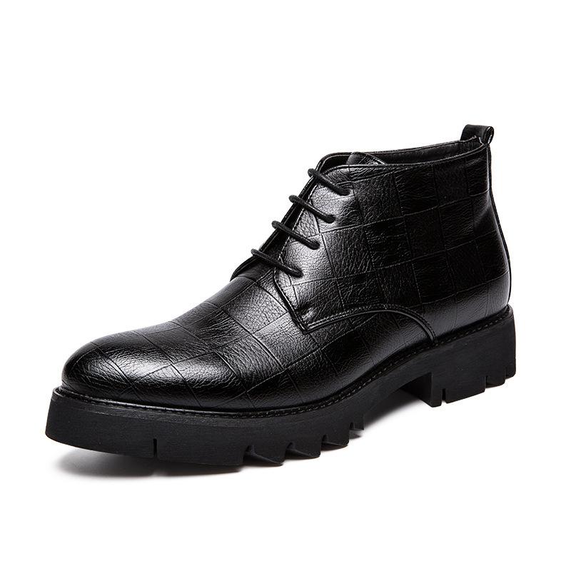 Autumn and winter high-top lace-up black leather boots British style platform dress leather shoes Korean version men's pointed Martin boots