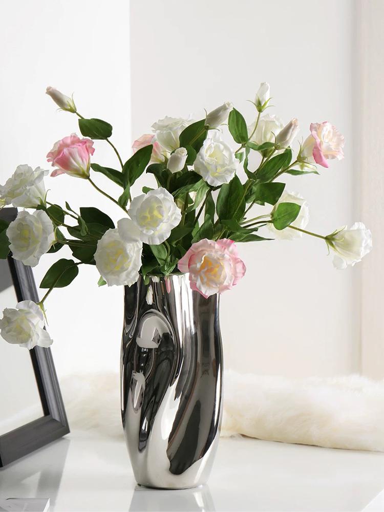 Pink Artificial Lisianthus Flowers Wedding Floral Arrangement Bouquet White Soft Touch Faux Eustoma Bouquet Home Decor