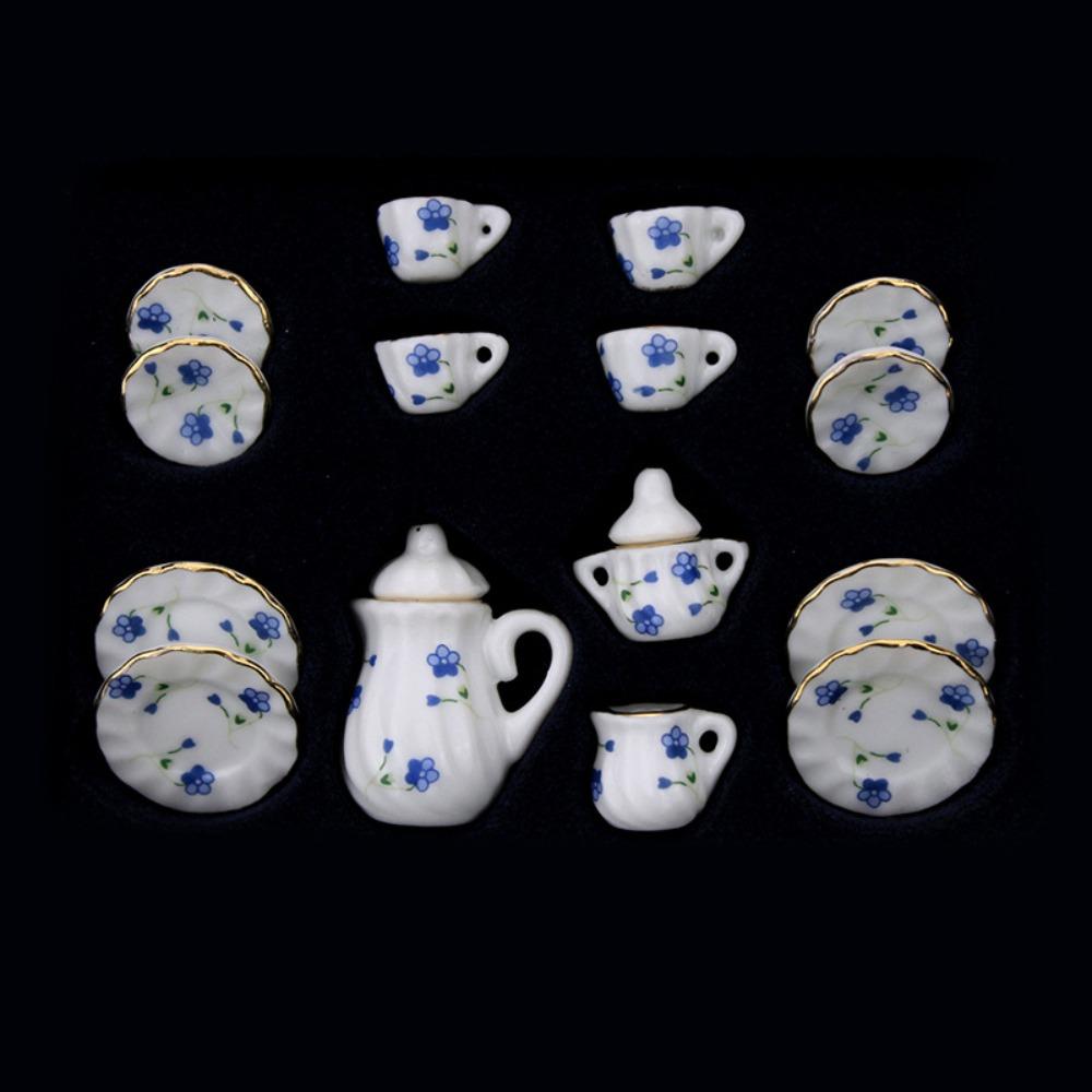 Ceramic Dollhouse Miniature Tea Set Tableware Miniature Porcelain Tea Cup Set Kitchen Decor