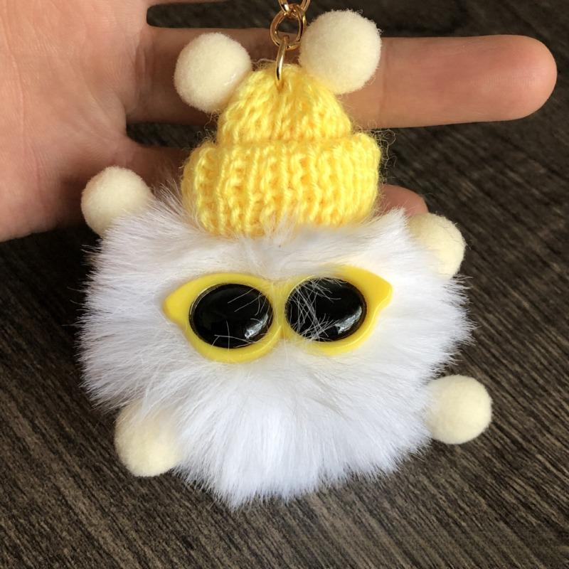 Cute Elfin Key Chains Sunglasses Elf Rabbit Hair Pendants Key Ring Accessories Woman Fashion Bag Handbag Decoration