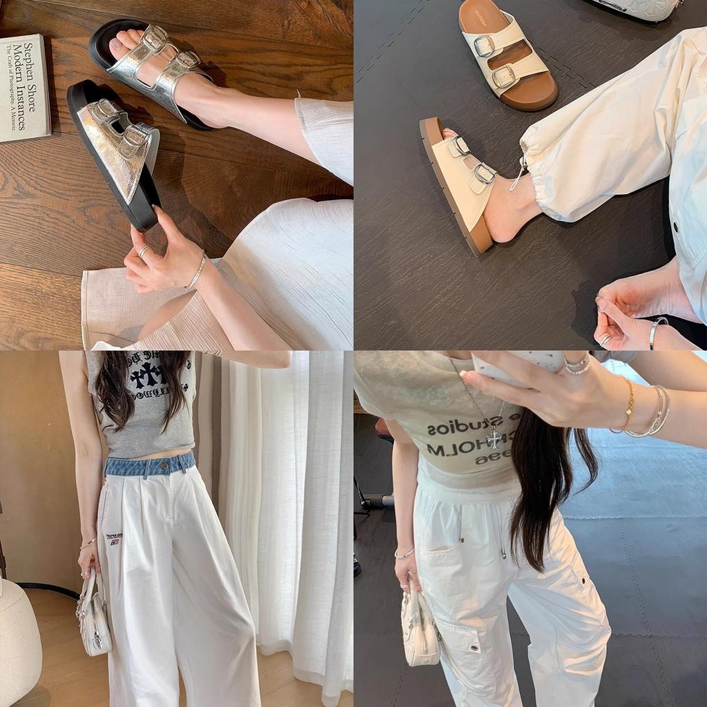 Sheepskin Version~ Grape Mother Has the Same Height Increased by 3.5cm~ Lazy Round Head Double Buckle with Beach Wear Birkencool Slippers