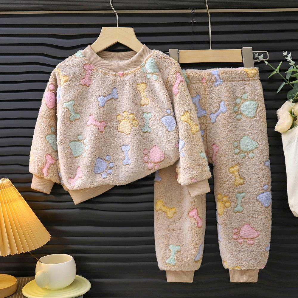 Kids Pajamas Set Winter Boys Girls Fleece Thickened Flannel Warm Baby Loungewear Children Sleepwear