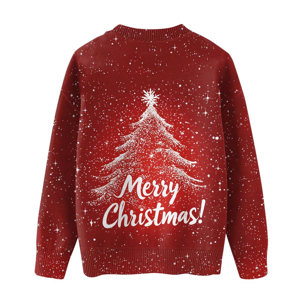 Ladies' Fashionable Casual Long Sleeved Beautiful Christmas Tree Print Round Neck Yarn Knitting