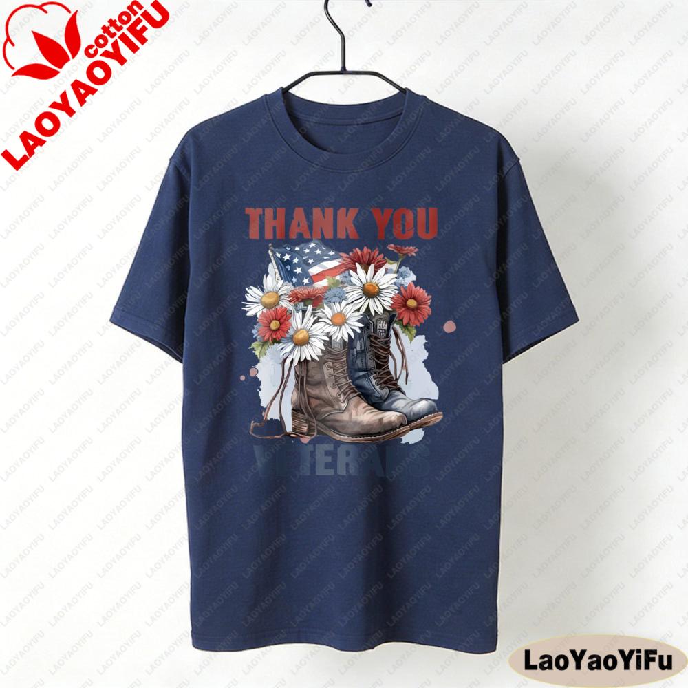 Thank You Veterans Shirt Women Patriotic Tshirt Gift for Military Wife Army Mom Clothes Oversized Oneck Pattern Tops