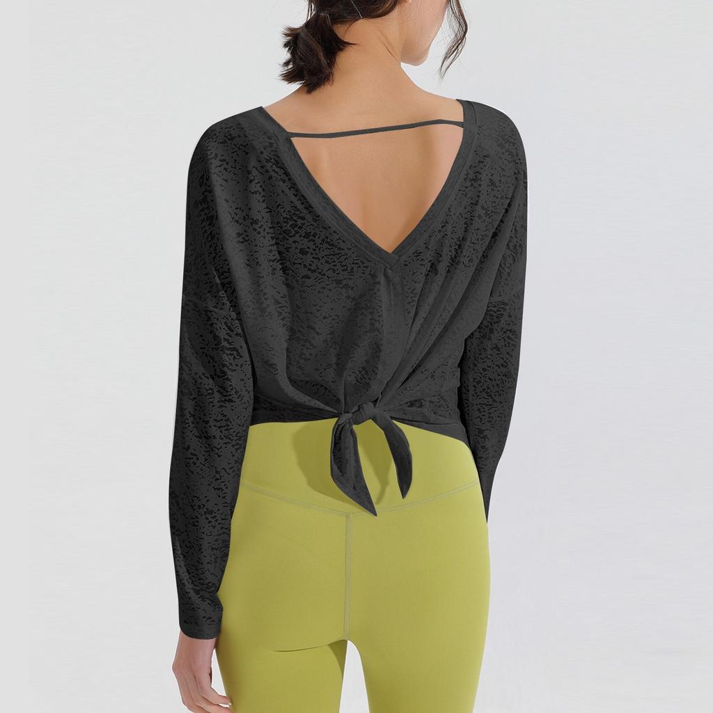 Women's Long Sleeve Shirt Loose Satin Top Embossed Lace R-neck Silk Lined Top