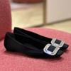Sheepskin version~ temperament rhinestone square buckle genuine leather Mary Jane shoes women's French beautiful small heels soft sole single s