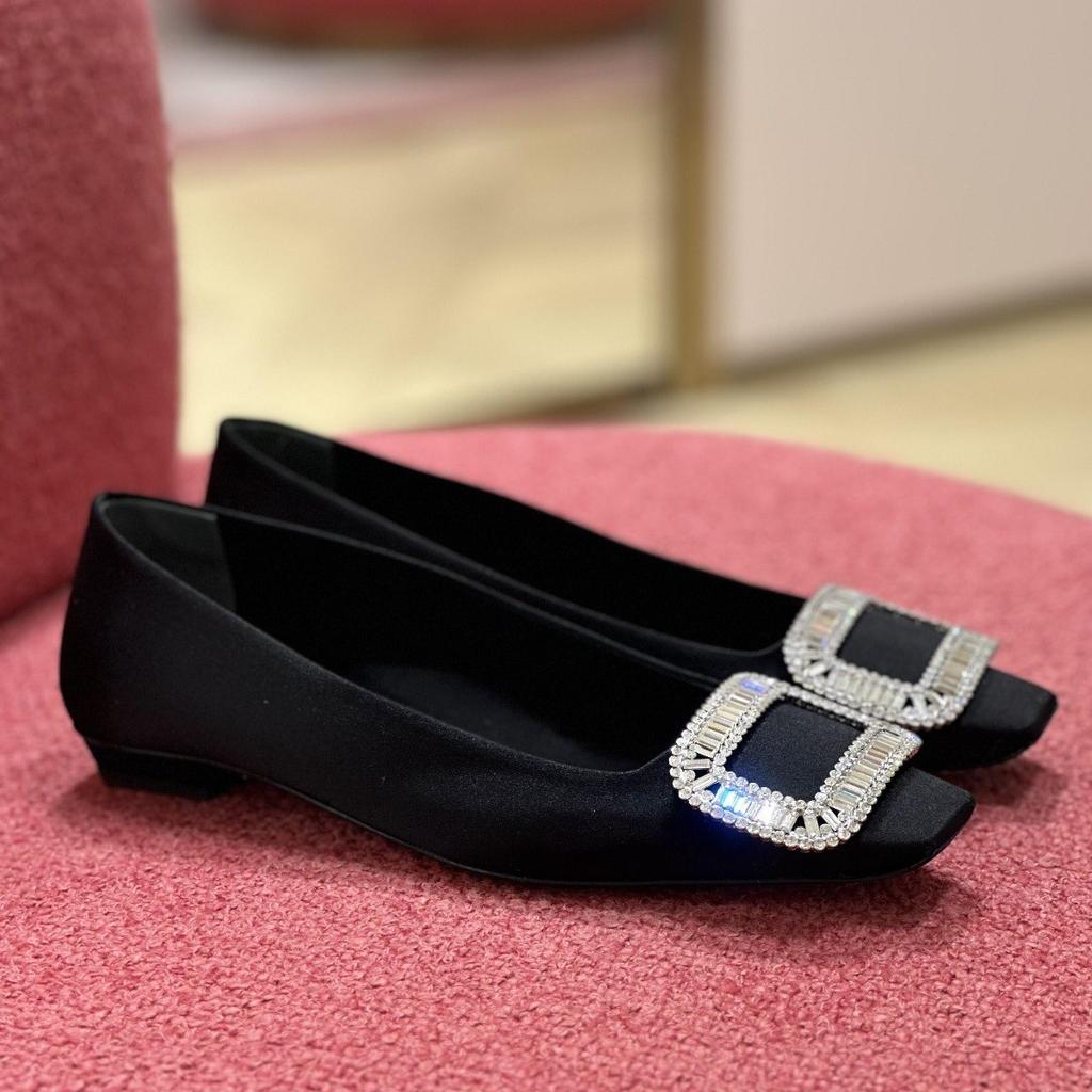 Sheepskin version~ temperament rhinestone square buckle genuine leather Mary Jane shoes women's French beautiful small heels soft sole single s