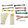 6Pcs Wood Rectangle Bookmark Cross Stitch Embroidery DIY Children Craft Art Kit